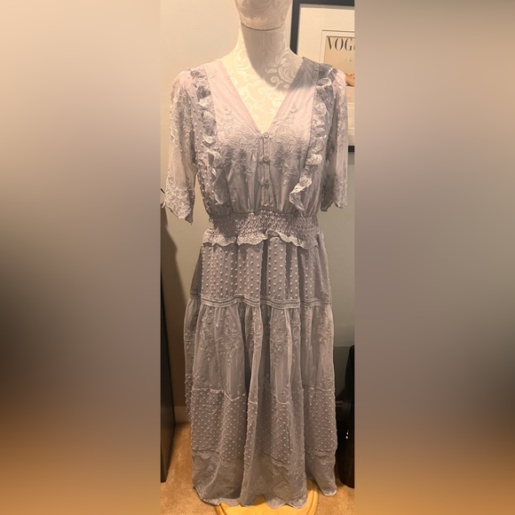 Happy sailed GRAY Maxi Dress with Lace Ruffle | Bohemian - NWOT Size Large - Picture 6 of 10